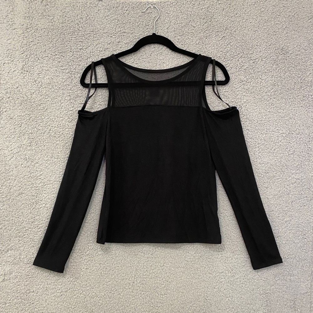 Green Envelope Los Angeles Cut Out Shoulder Mesh Black Top Blouse Size Small NWT